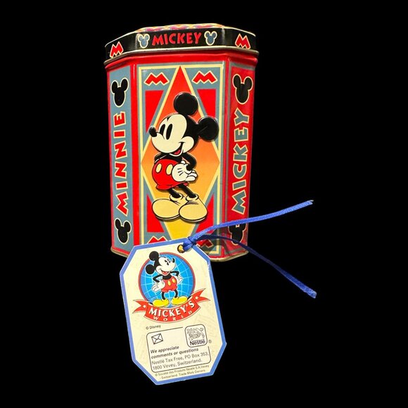 Vintage Walt Disney Mickey & Minnie Mouse Christmas Tin, Disney Holiday Tin Box, - Picture 5 of 6